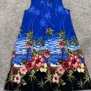 NWOT Tiki Palm Beaded Sequin Blue Beach Tropical Sleeveless Dress Size Medium